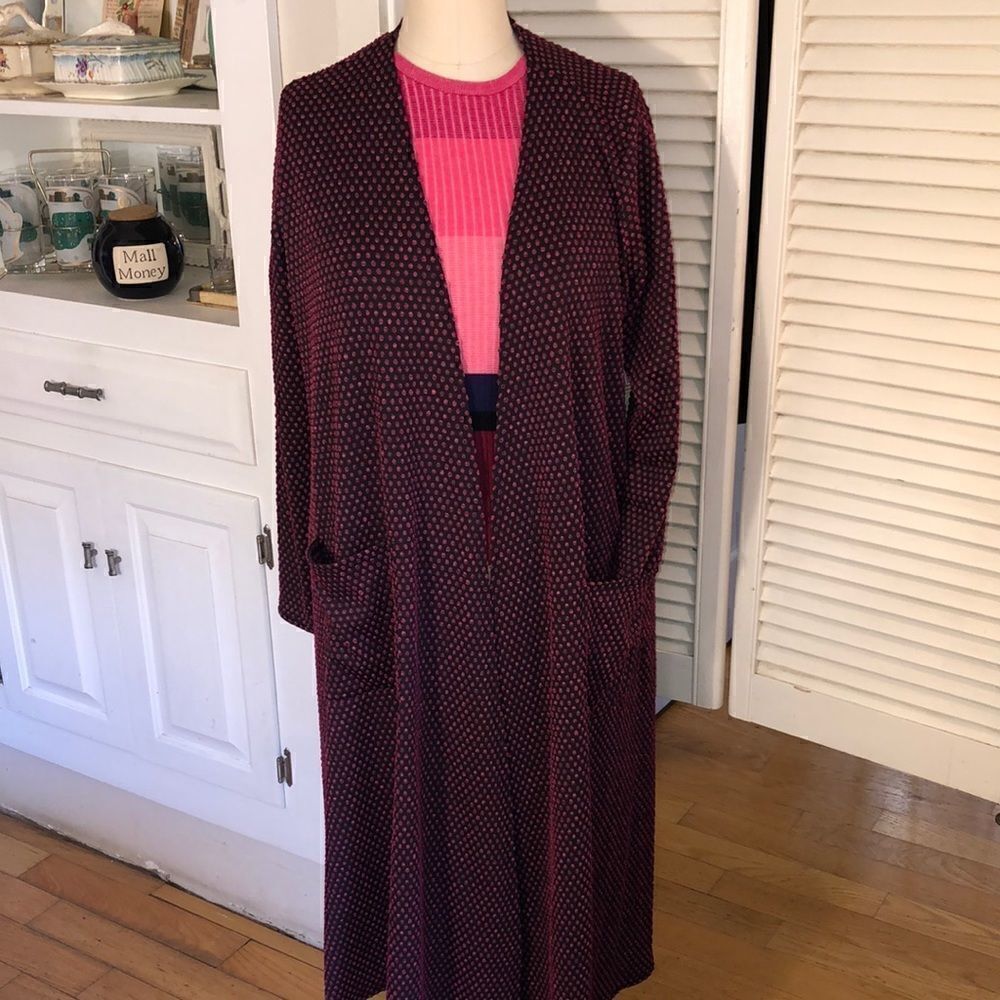 NWT LulaRoe Sarah textured fabrics Stretch Duster with pockets Large washable